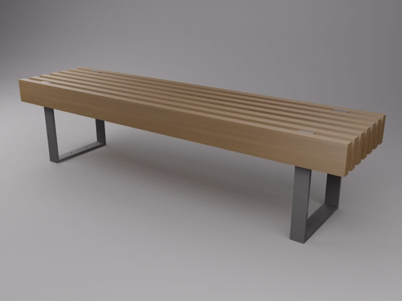 Slatted Bench Without Back With Metal Legs